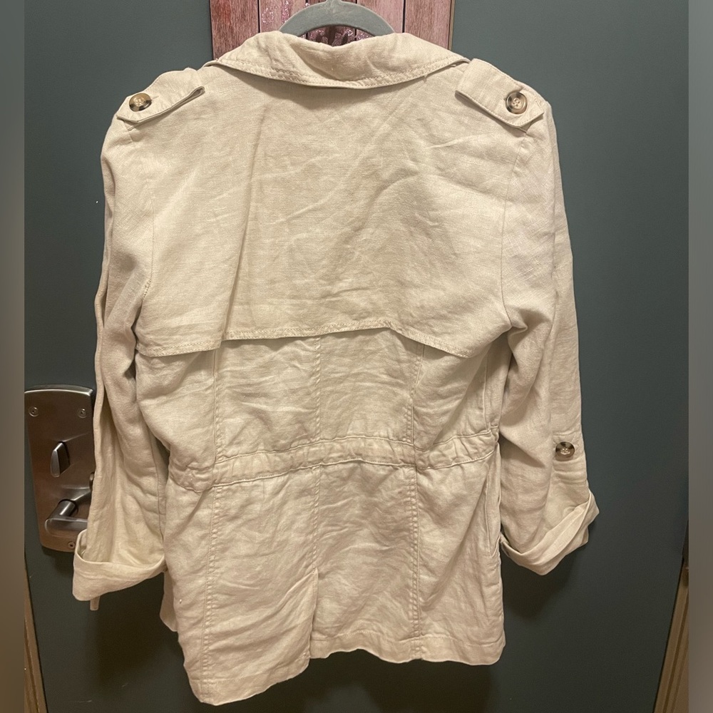 Cream Linen Trench Jacket - Picture 3 of 5